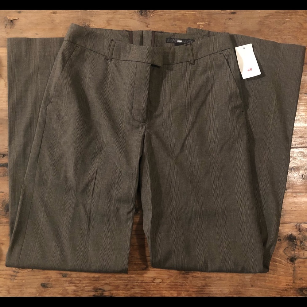 NWT H&M Brown Houndstooth Wide Leg Dress Pants